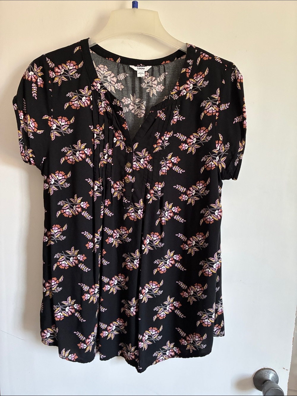 Sonoma Black Floral Peasant Blouse